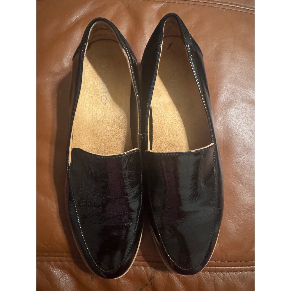 Vionic Black Patent Leather Lug Sole Loafers Orthotic Comfort Shoes Womens 9.5